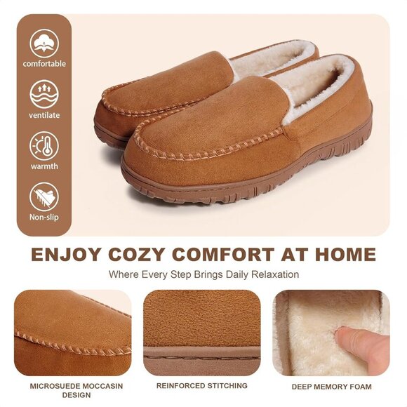 〽️Closed Toe Loafers Sneakers Men\'s Beige Soft Plush Slip On Warm Comfortable main image 5